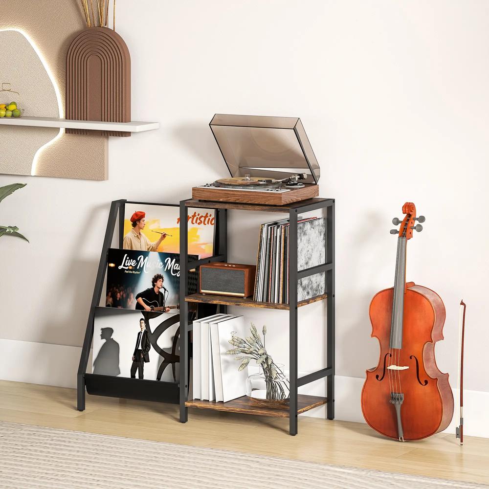 HOMCOM 3-Tier Record Player Stand, End Table for Living Room, Bedroom Additional View 10