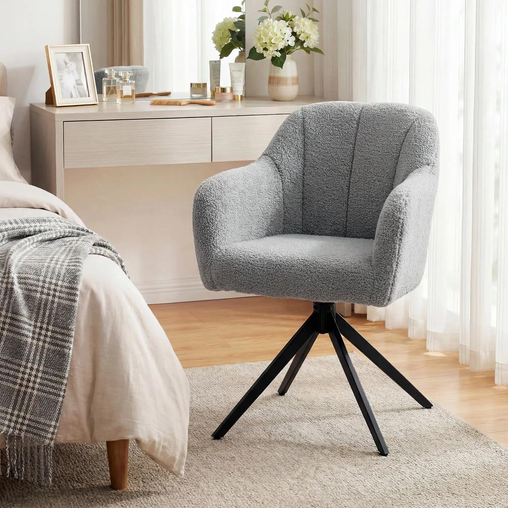 HOMCOM 360 Degree Swivel Accent Chair, Teddy Fleece Fabric Armchair Additional View 13