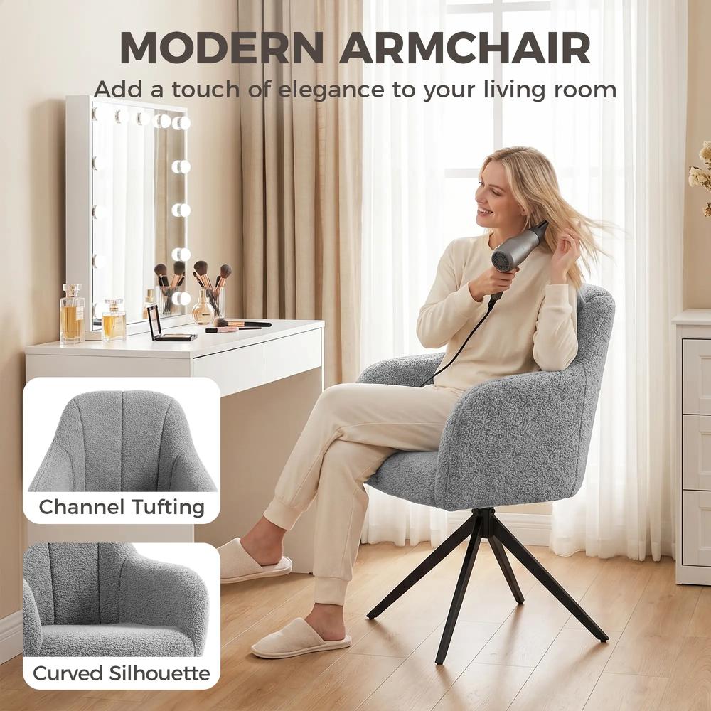 HOMCOM 360 Degree Swivel Accent Chair, Teddy Fleece Fabric Armchair Additional View 18
