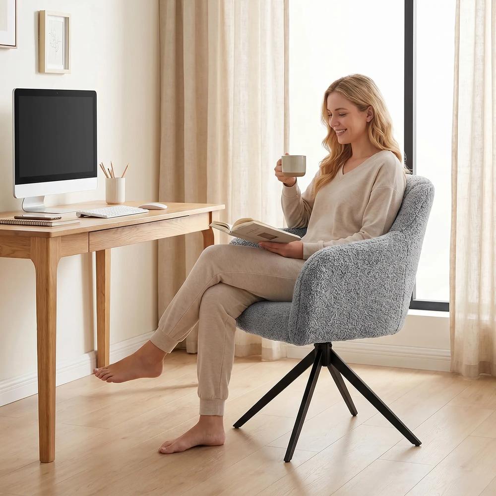 HOMCOM 360 Degree Swivel Accent Chair, Teddy Fleece Fabric Armchair Additional View 19