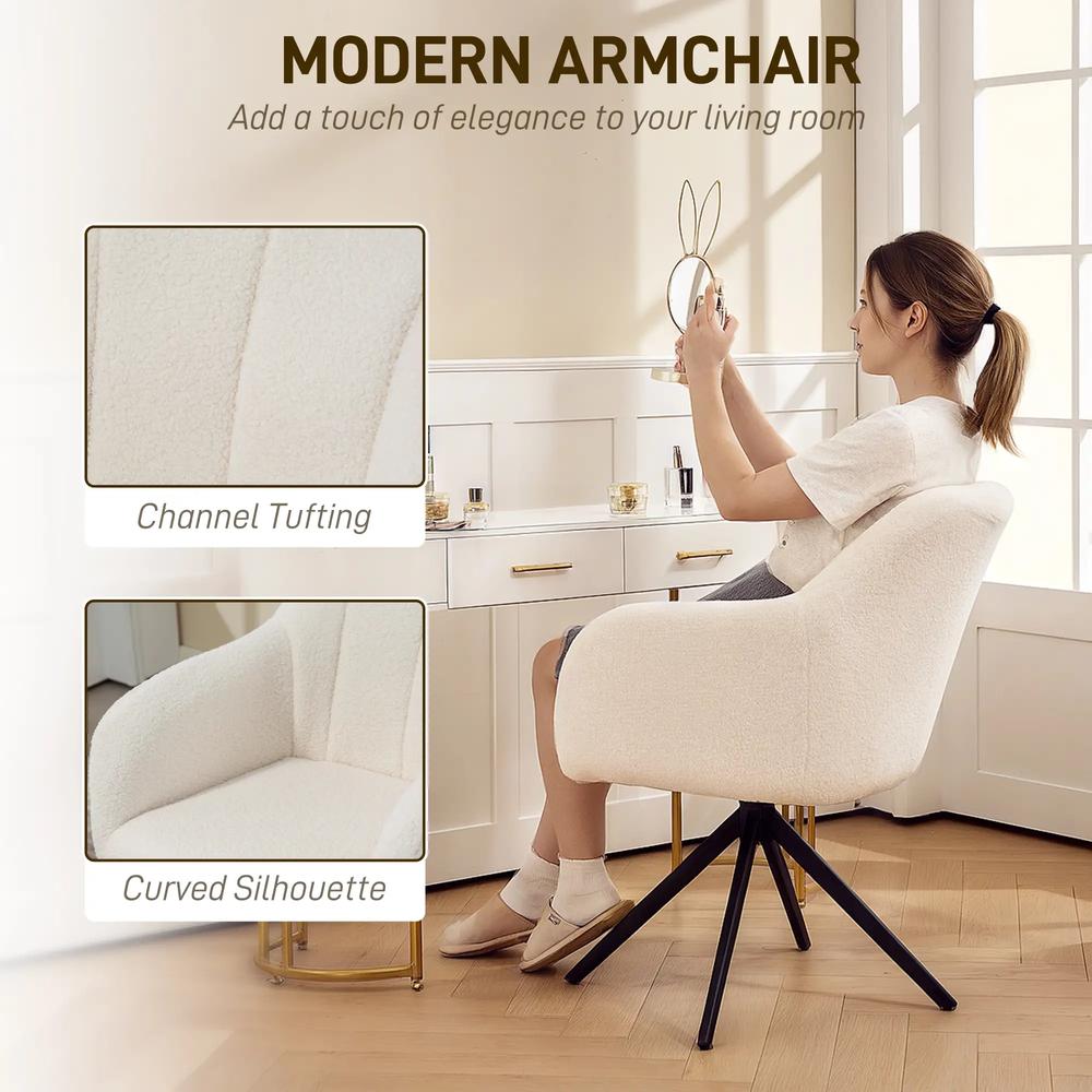 HOMCOM 360 Degree Swivel Accent Chair, Teddy Fleece Fabric Armchair Additional View 6