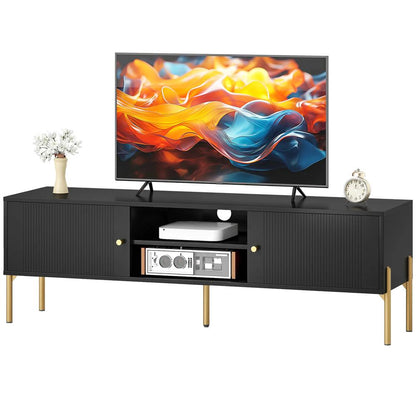 HOMCOM TV Stand for TVs up to 65", Entertainment Center with 2 Open Shelves, 2 Cabinets and Steel Legs for Living Room, Black Additional View 11