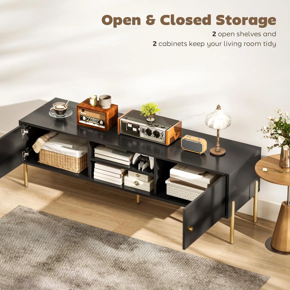 HOMCOM TV Stand for TVs up to 65", Entertainment Center with 2 Open Shelves, 2 Cabinets and Steel Legs for Living Room, Black Additional View 5