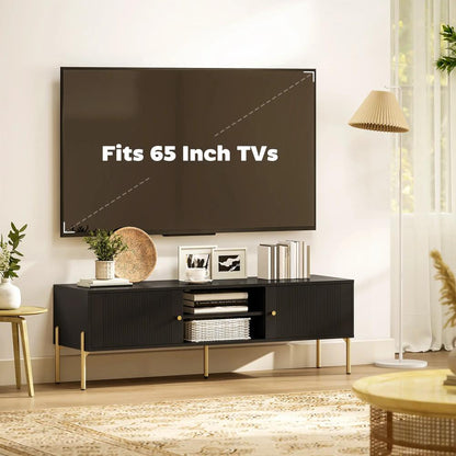 HOMCOM TV Stand for TVs up to 65", Entertainment Center with 2 Open Shelves, 2 Cabinets and Steel Legs for Living Room, Black Additional View 6