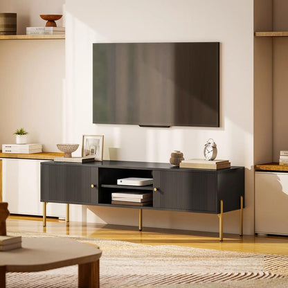 HOMCOM TV Stand for TVs up to 65", Entertainment Center with 2 Open Shelves, 2 Cabinets and Steel Legs for Living Room, Black Additional View 9