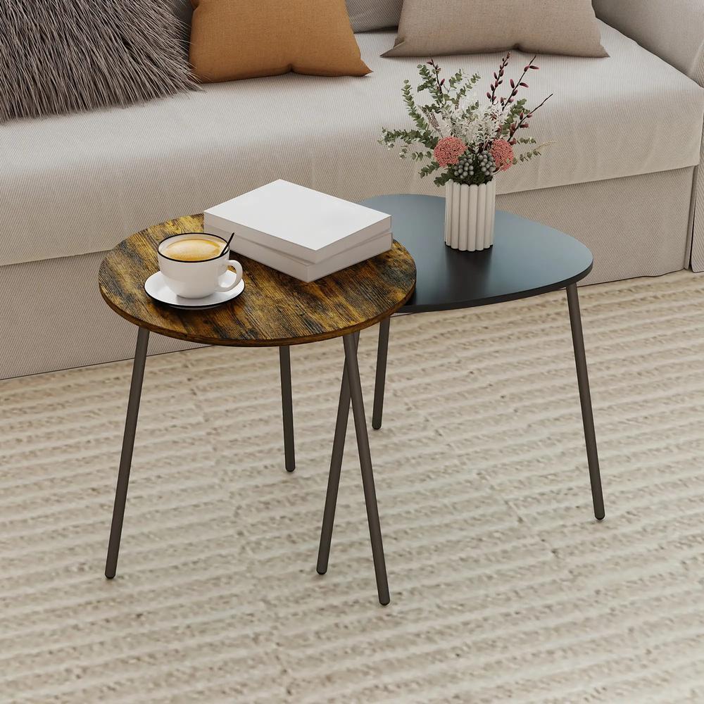 HOMCOM Nesting Side Table Set of 2 - Rustic Brown Additional View 2