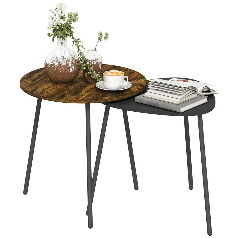 HOMCOM Nesting Side Table Set of 2 - Rustic Brown Additional View 11