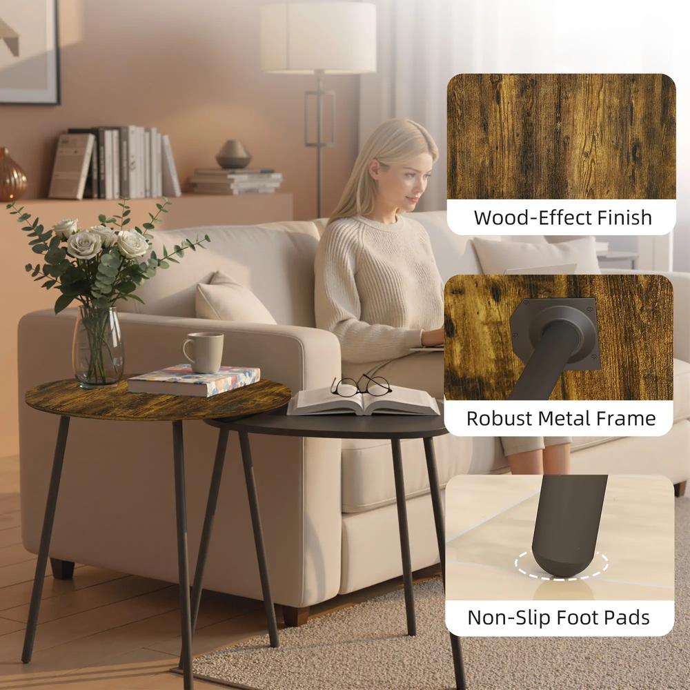 HOMCOM Nesting Side Table Set of 2 - Rustic Brown Additional View 5