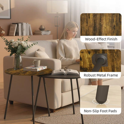 HOMCOM Nesting Side Table Set of 2 - Rustic Brown Additional View 5