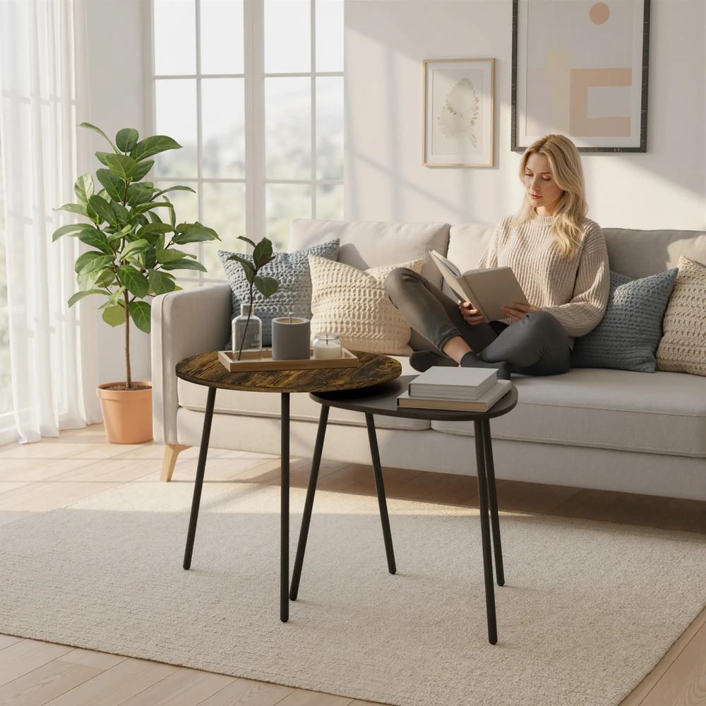 HOMCOM Nesting Side Table Set of 2 - Rustic Brown Additional View 9
