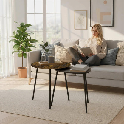 HOMCOM Nesting Side Table Set of 2 - Rustic Brown Additional View 9