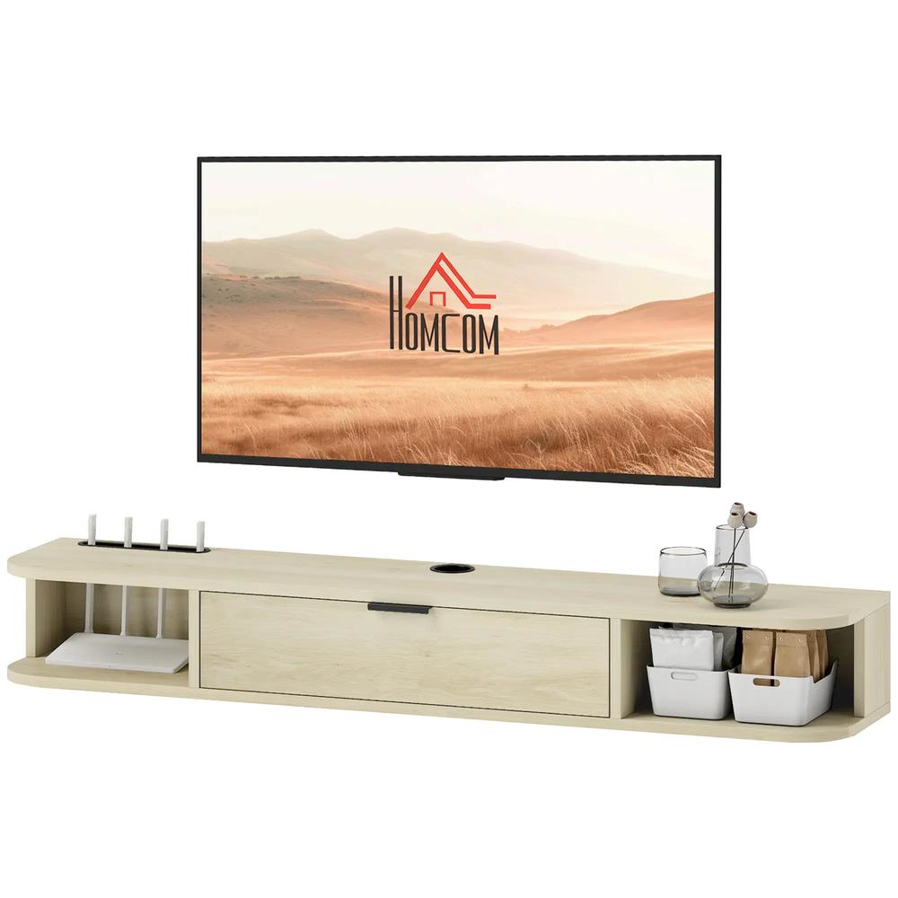 HOMCOM 120 cm Floating TV Unit for TVs up to 50 Inch - Natural Additional View 11