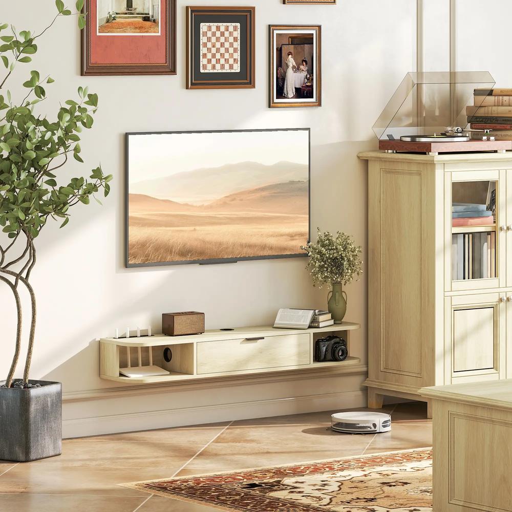 HOMCOM 120 cm Floating TV Unit for TVs up to 50 Inch - Natural Additional View 2
