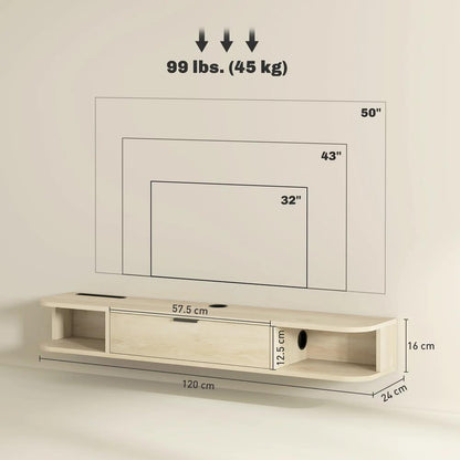 HOMCOM 120 cm Floating TV Unit for TVs up to 50 Inch - Natural Additional View 3