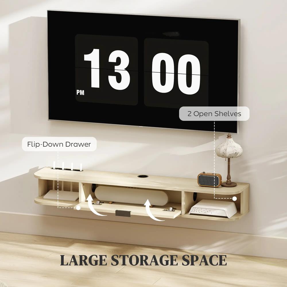 HOMCOM 120 cm Floating TV Unit for TVs up to 50 Inch - Natural Additional View 5