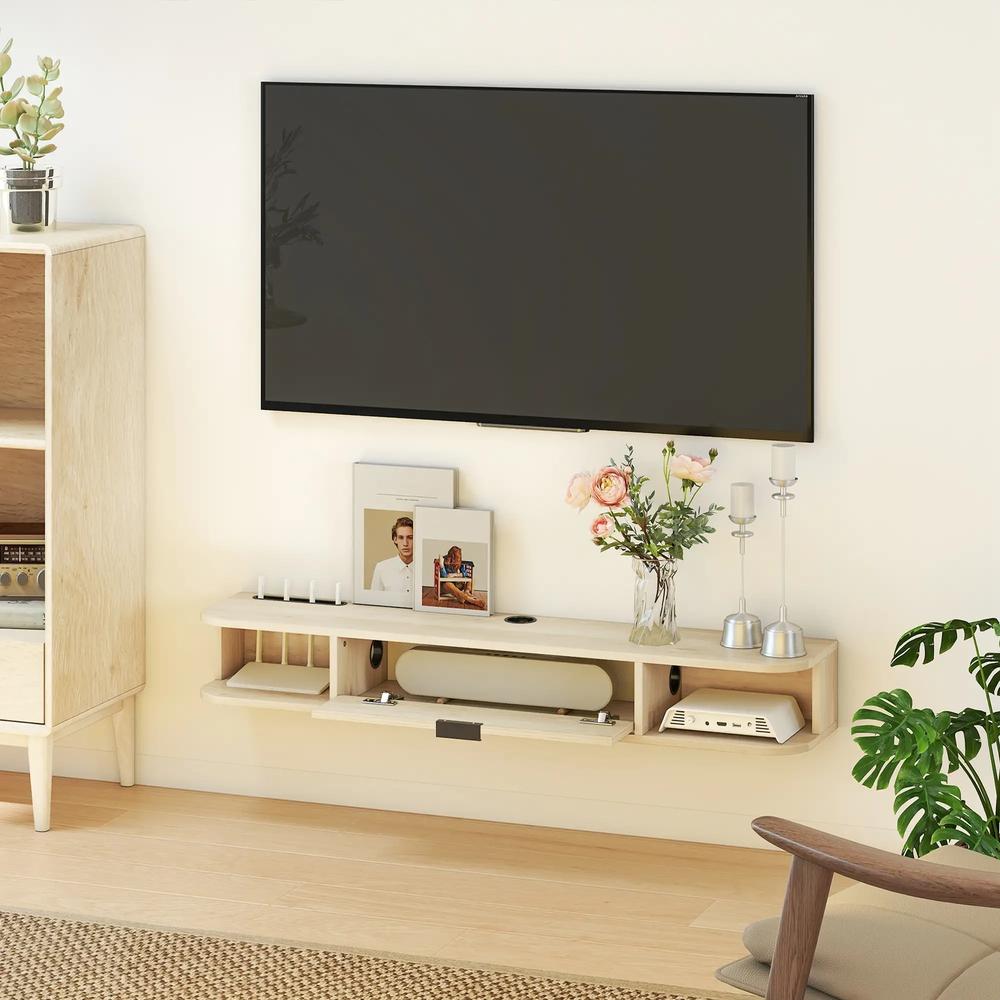 HOMCOM 120 cm Floating TV Unit for TVs up to 50 Inch - Natural Additional View 8