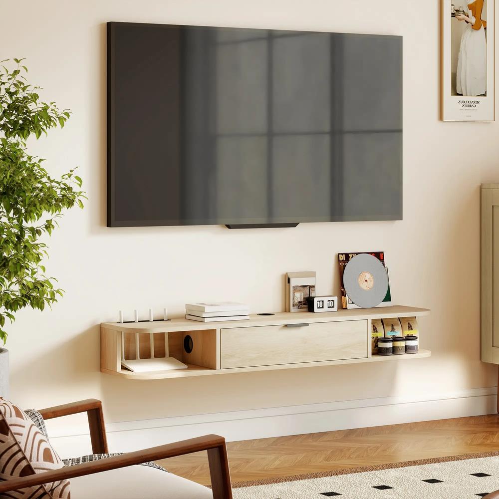 HOMCOM 120 cm Floating TV Unit for TVs up to 50 Inch - Natural Additional View 9