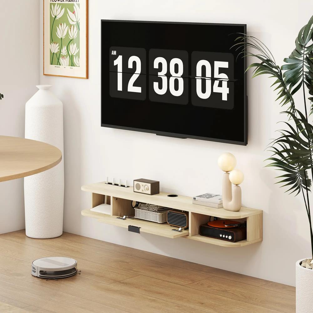 HOMCOM 120 cm Floating TV Unit for TVs up to 50 Inch - Natural Additional View 10