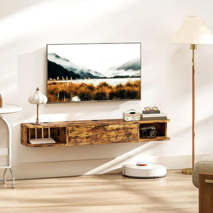 HOMCOM 120 cm Floating TV Unit for TVs up to 50 Inch - Rustic Brown Additional View 2