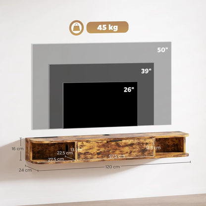 HOMCOM 120 cm Floating TV Unit for TVs up to 50 Inch - Rustic Brown Additional View 3