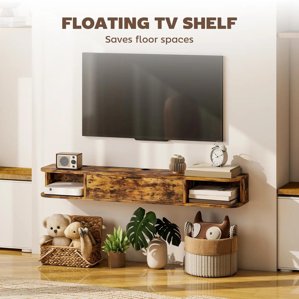 HOMCOM 120 cm Floating TV Unit for TVs up to 50 Inch - Rustic Brown Additional View 4