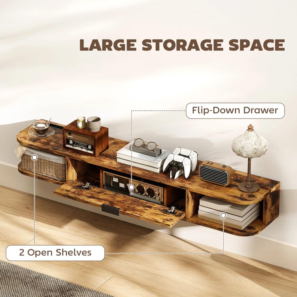HOMCOM 120 cm Floating TV Unit for TVs up to 50 Inch - Rustic Brown Additional View 5