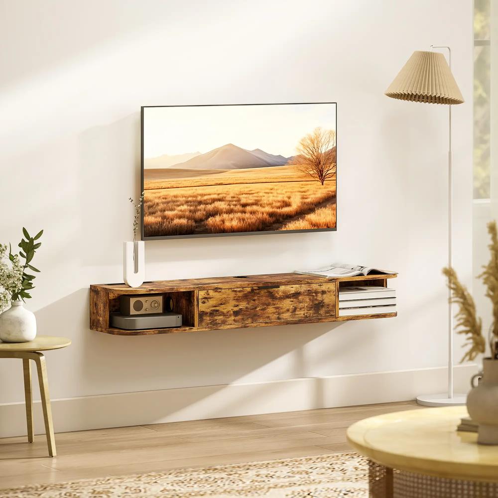 HOMCOM 120 cm Floating TV Unit for TVs up to 50 Inch - Rustic Brown Additional View 7