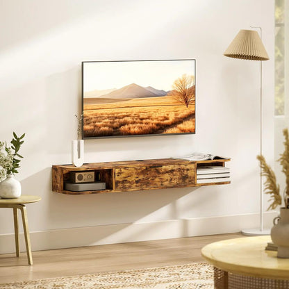 HOMCOM 120 cm Floating TV Unit for TVs up to 50 Inch - Rustic Brown Additional View 7
