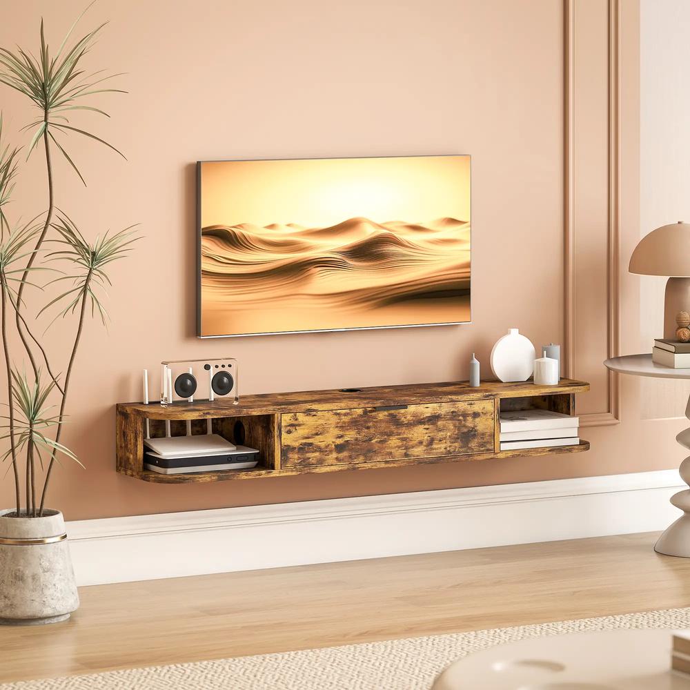 HOMCOM 120 cm Floating TV Unit for TVs up to 50 Inch - Rustic Brown Additional View 10