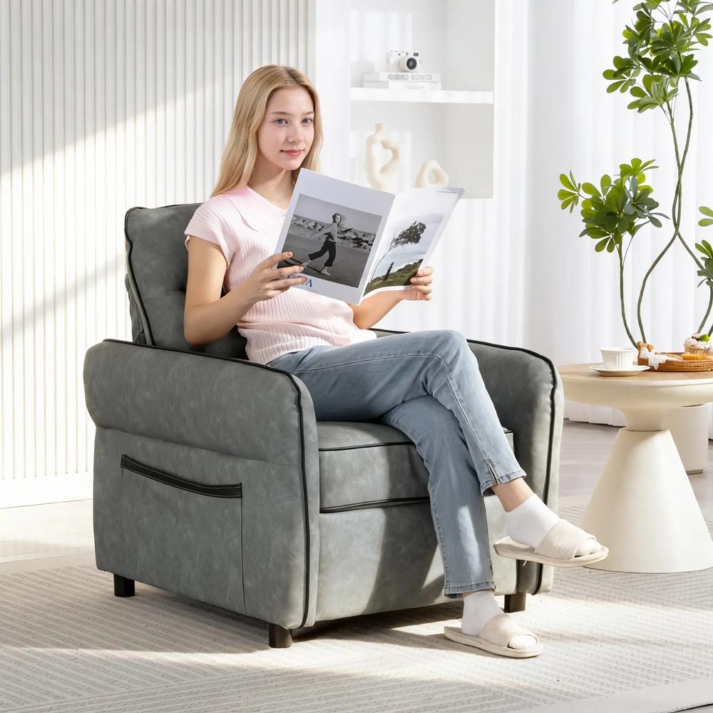 HOMCOM Accent Chair, Faux Leather Armchair - Grey Additional View 2