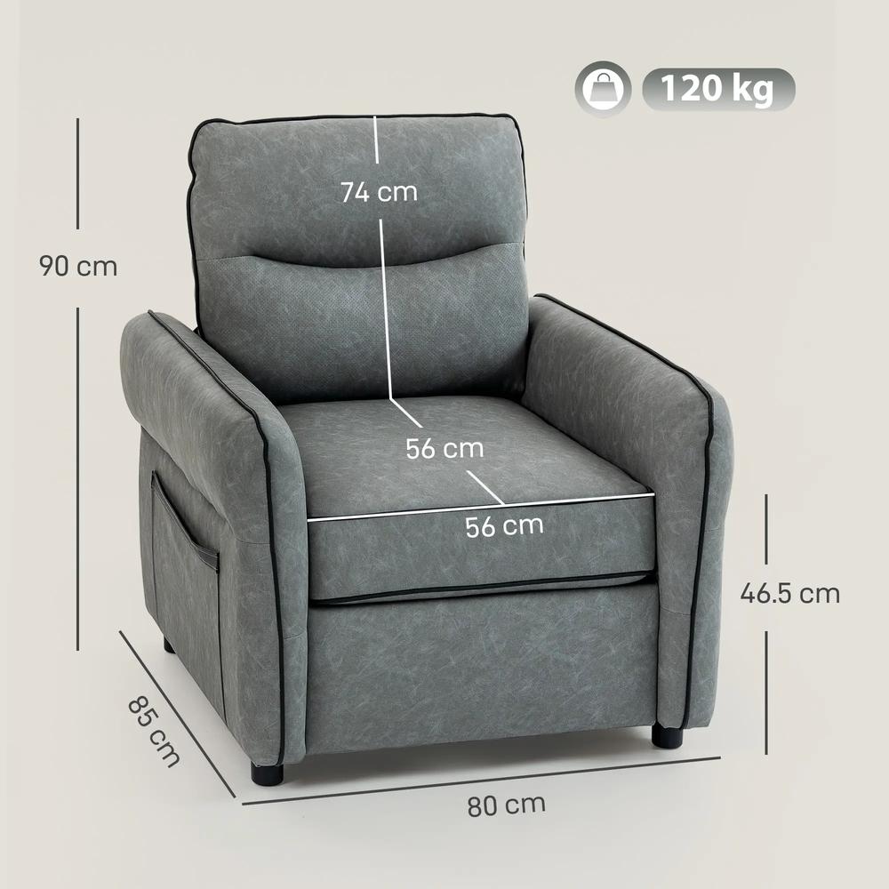 HOMCOM Accent Chair, Faux Leather Armchair - Grey Additional View 3