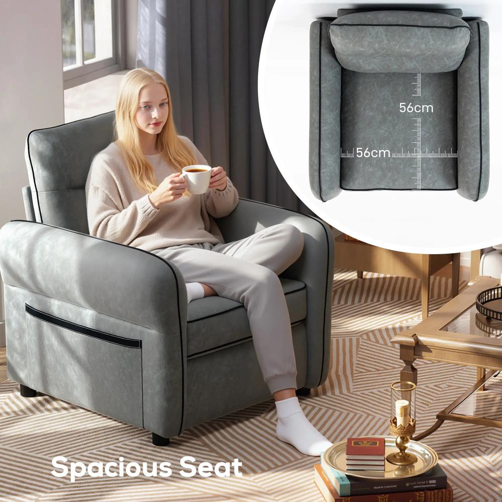 HOMCOM Accent Chair, Faux Leather Armchair - Grey Additional View 5