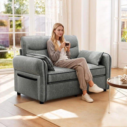 HOMCOM 2 Seater Sofa, Faux Leather Loveseat - Grey Additional View 2
