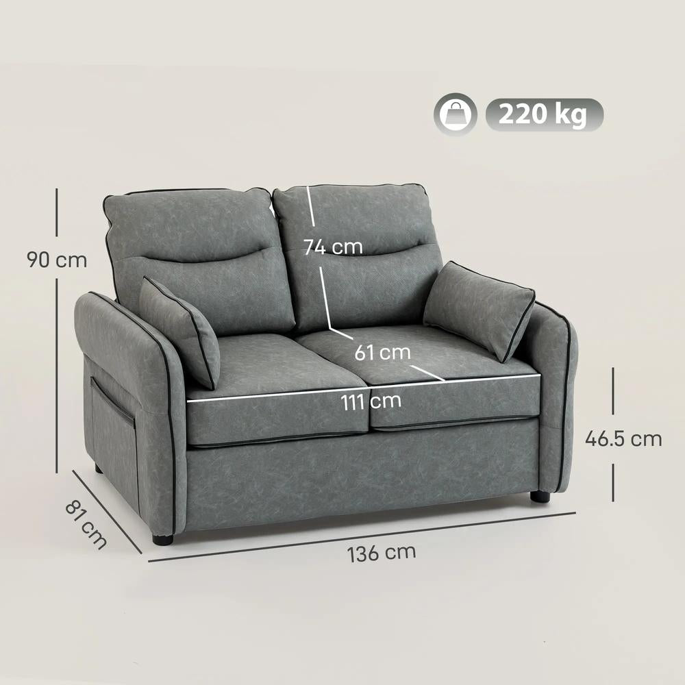 HOMCOM 2 Seater Sofa, Faux Leather Loveseat - Grey Additional View 3