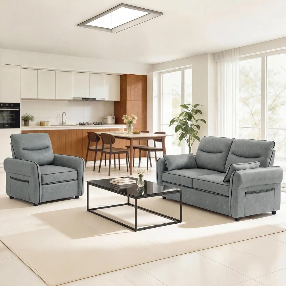 HOMCOM 2 Seater Sofa, Faux Leather Loveseat - Grey Additional View 6