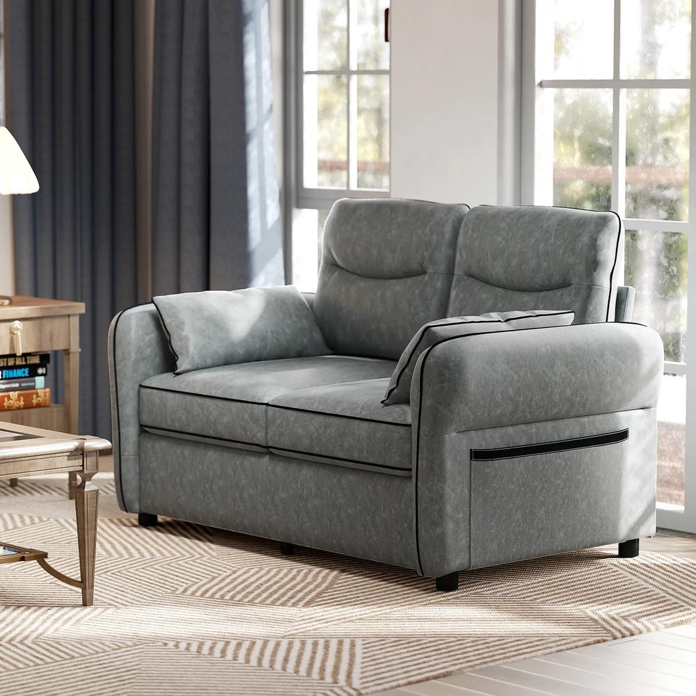 HOMCOM 2 Seater Sofa, Faux Leather Loveseat - Grey Additional View 10