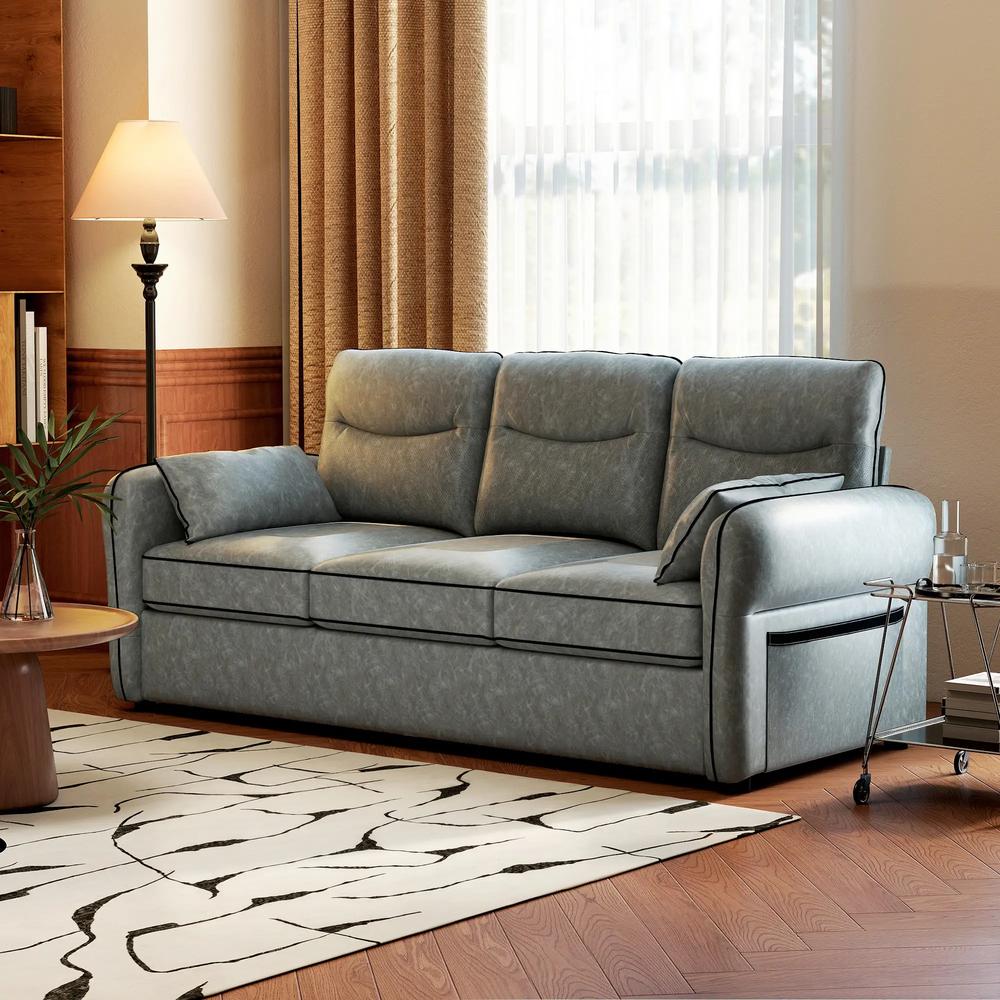 HOMCOM 3 Seater Sofa, Faux Leather Couch - Grey Additional View 11