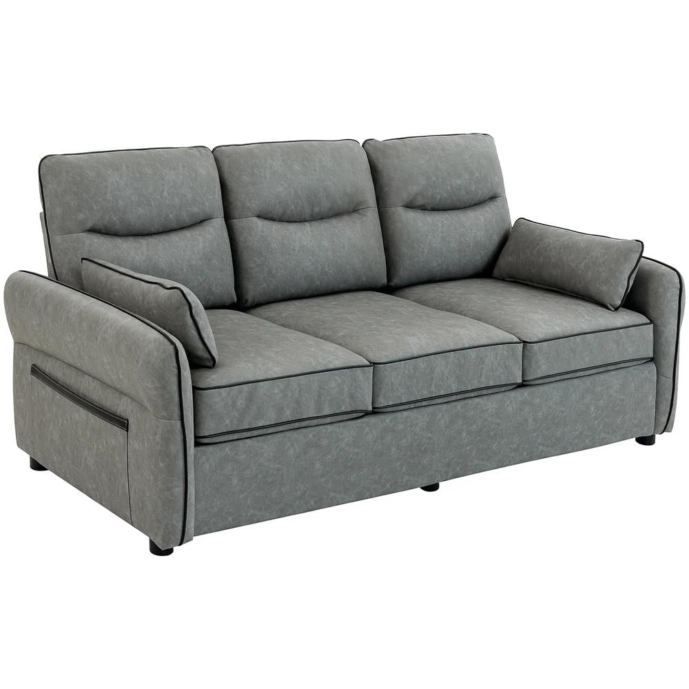 HOMCOM 3 Seater Sofa, Faux Leather Couch - Grey Additional View 12