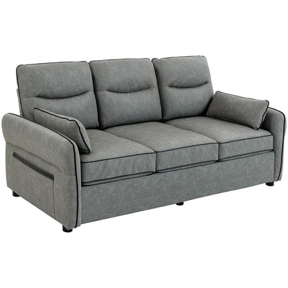 HOMCOM 3 Seater Sofa, Faux Leather Couch - Grey Additional View 12