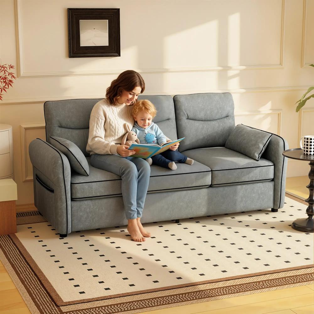 HOMCOM 3 Seater Sofa, Faux Leather Couch - Grey Additional View 3