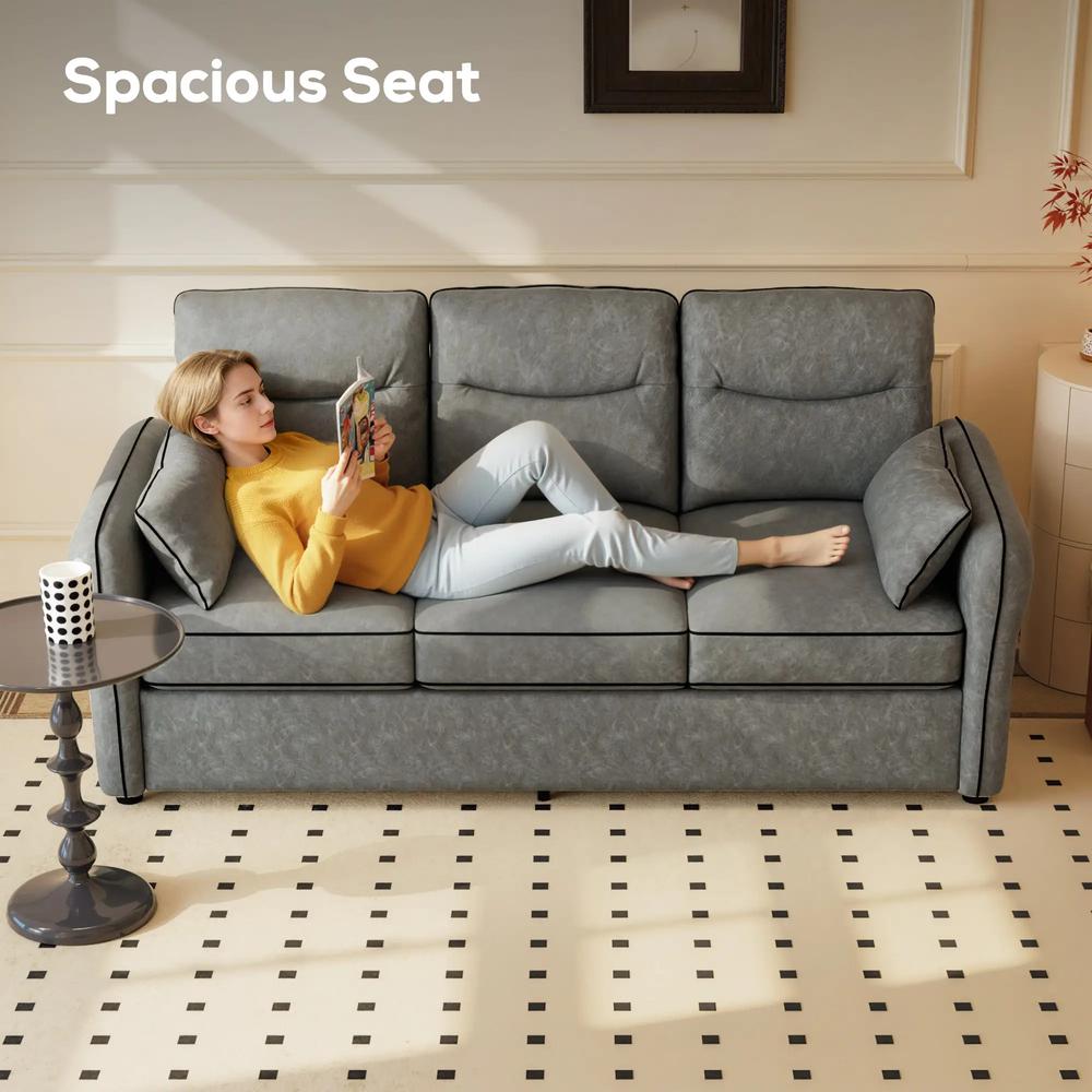 HOMCOM 3 Seater Sofa, Faux Leather Couch - Grey Additional View 6