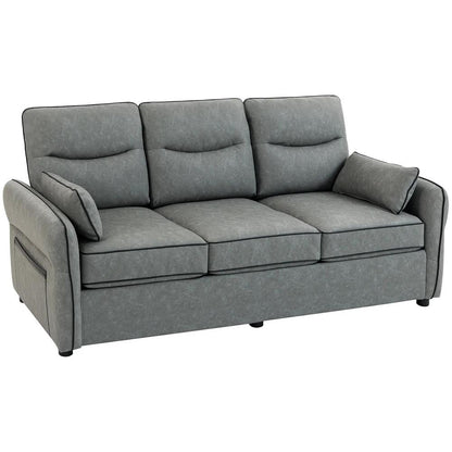 HOMCOM 3 Seater Sofa, Faux Leather Couch - Grey