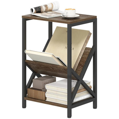 HOMCOM Narrow Side Table, End Table with 3-Tier Storage, V-Shaped Magazine Holder for Living Room, Bedroom, 40 x 30 x 61cm, Oak Additional View 11