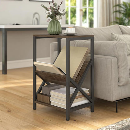 HOMCOM Narrow Side Table, End Table with 3-Tier Storage, V-Shaped Magazine Holder for Living Room, Bedroom, 40 x 30 x 61cm, Oak Additional View 2
