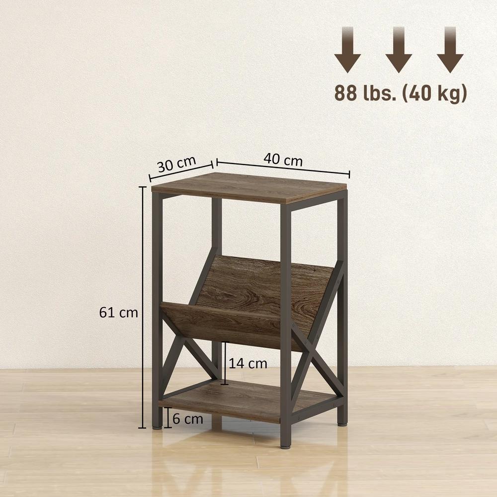 HOMCOM Narrow Side Table, End Table with 3-Tier Storage, V-Shaped Magazine Holder for Living Room, Bedroom, 40 x 30 x 61cm, Oak Additional View 3