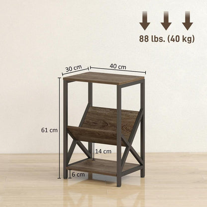 HOMCOM Narrow Side Table, End Table with 3-Tier Storage, V-Shaped Magazine Holder for Living Room, Bedroom, 40 x 30 x 61cm, Oak Additional View 3