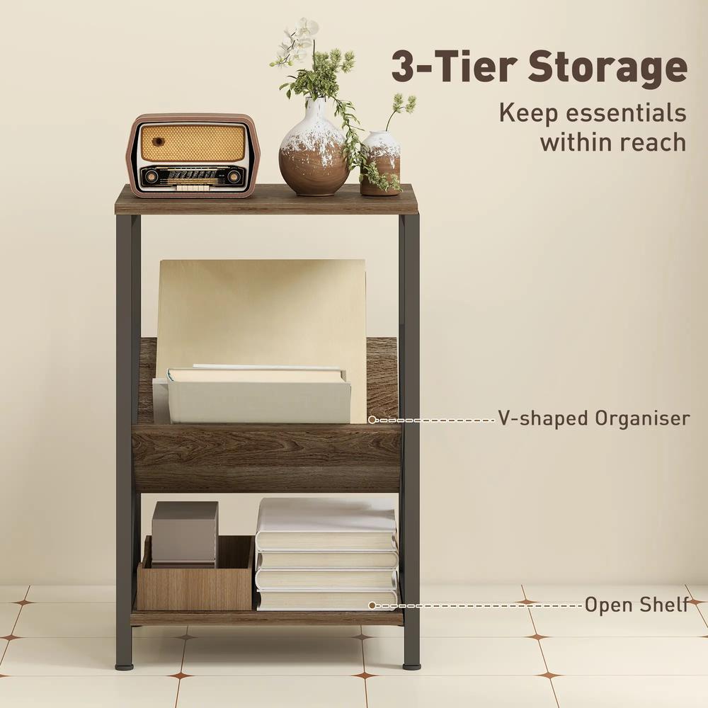 HOMCOM Narrow Side Table, End Table with 3-Tier Storage, V-Shaped Magazine Holder for Living Room, Bedroom, 40 x 30 x 61cm, Oak Additional View 5