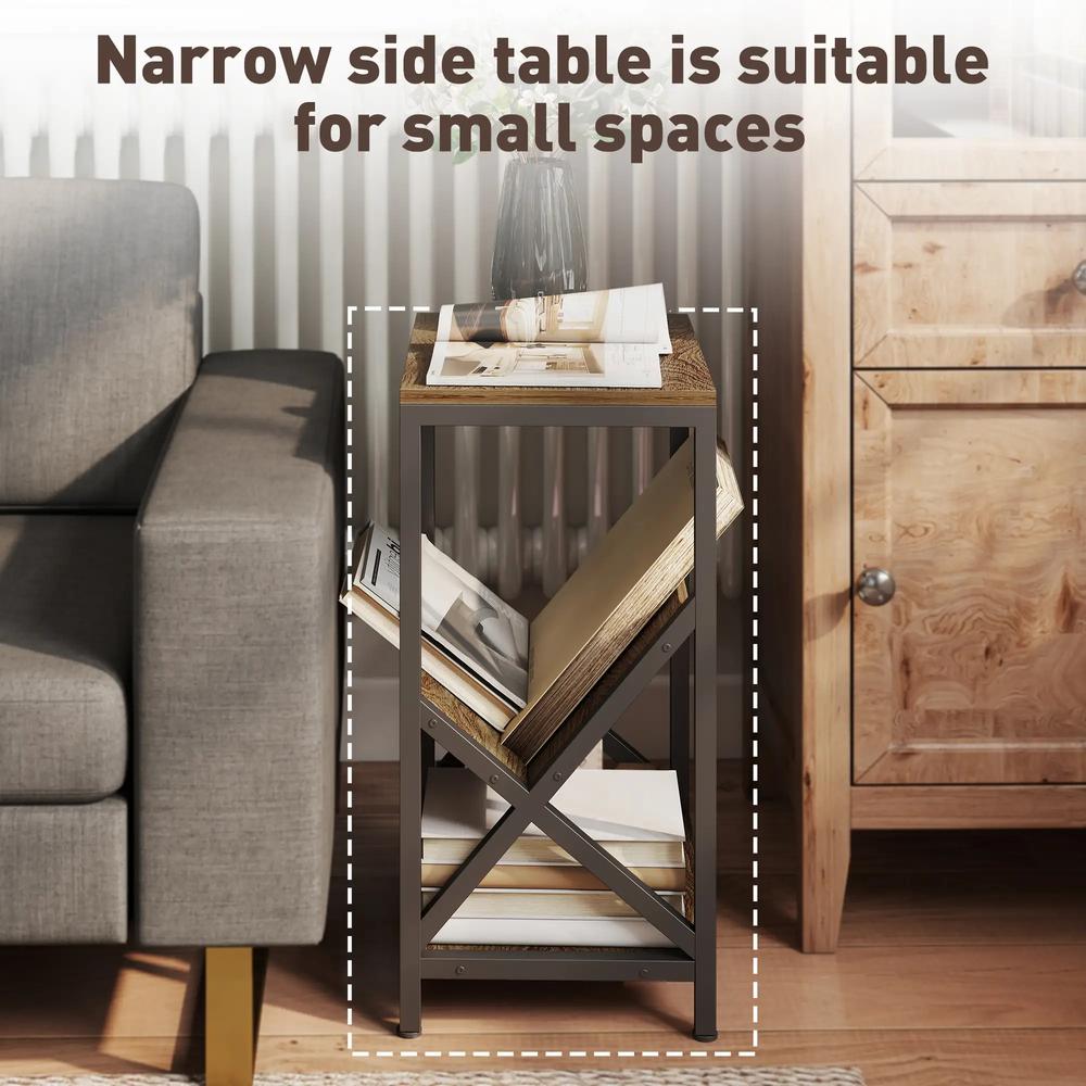 HOMCOM Narrow Side Table, End Table with 3-Tier Storage, V-Shaped Magazine Holder for Living Room, Bedroom, 40 x 30 x 61cm, Oak Additional View 6