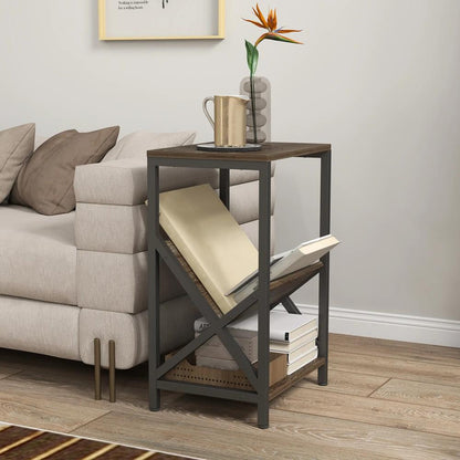 HOMCOM Narrow Side Table, End Table with 3-Tier Storage, V-Shaped Magazine Holder for Living Room, Bedroom, 40 x 30 x 61cm, Oak Additional View 10