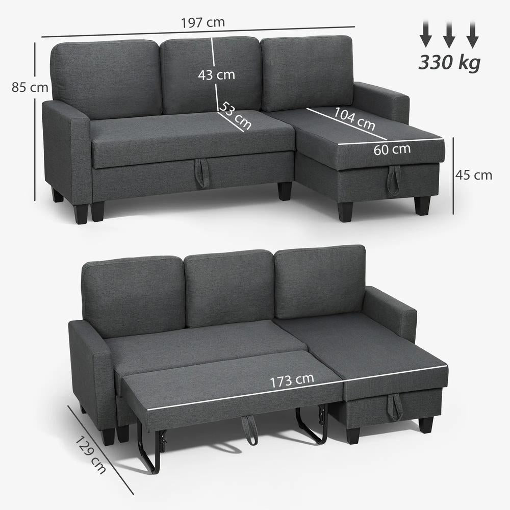 HOMCOM Three-Seater Storage Sofa Bed Additional View 3